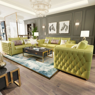 Wohnlandschaft Sofagarnitur 3+2+1 Sitzer Ledersofa Couch Garnitur Chesterfield