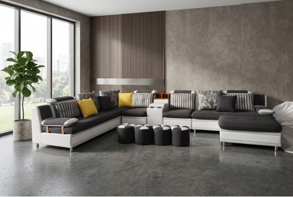 Ecksofa U-Form Wohnlandschaft Sofa Couch Polster Ecke Garnitur Stoff Sofas Neu