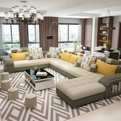 Ecke Ecksofa U-Form Wohnlandschaft Sofa Couch Garnitur Polster Stoff Sofas Leder