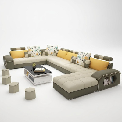 Ecke Ecksofa U-Form Wohnlandschaft Sofa Couch Garnitur Polster Stoff Sofas Leder