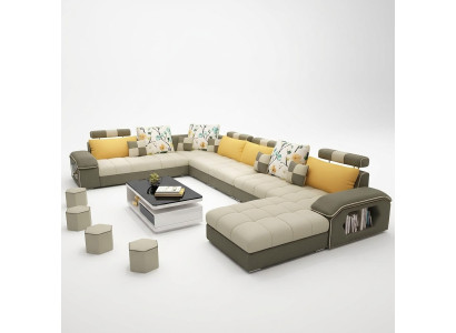 Ecke Ecksofa U-Form Wohnlandschaft Sofa Couch Garnitur Polster Stoff Sofas Leder