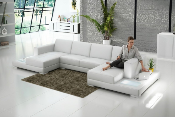 Ecke Ecksofa U-Form Wohnlandschaft Sofa Couch Polster Garnitur Stoff Sofas Leder