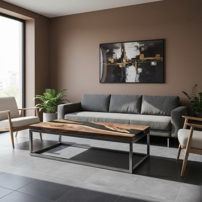 River Table Epoxidharz Couchtisch Echtes Holz Massiv Tische 120x60