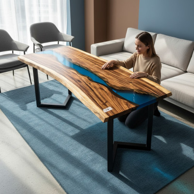 Epoxidharz Couchtisch River Table Echtes Holz Massiv Tische 120x60
