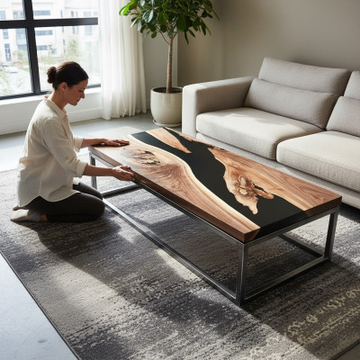 Epoxid Harz Fluss Tisch Echtes Holz Schwarz Wasser Tissche Epoxy Möbel Massiv