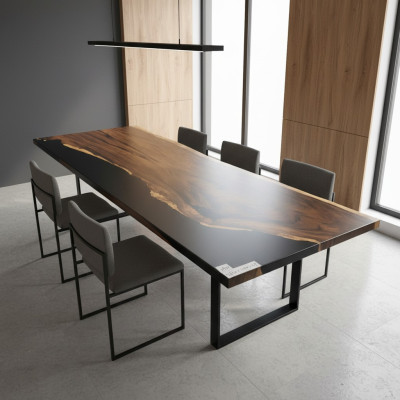 Esstisch Black Wasser River Echtes Holz Flusstisch 265x100 Tische