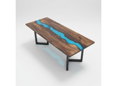 Epoxid Harz Fluss Tisch Echtes Massiv Holz Blau Wasser Tissche Epoxy Möbel Neu