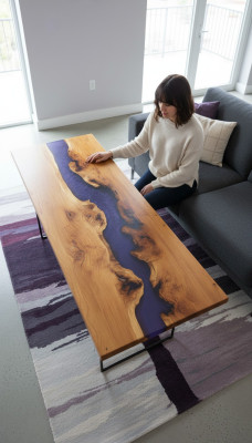 Tisch esstisch tische epoxid harz epoxy echtes holz massive design möbel 250x90 Neu