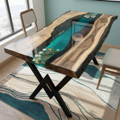 Tisch esstisch tische harz epoxy massive design möbel 200x100 echtes holz epoxid