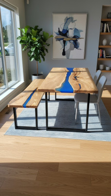 Design Tisch Bank Esstisch Küchentisch Wohnzimmer Tische Bänke Massiv epoxid neu