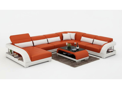 Ecksofa UForm Modernes Sofa Ledersofa Couchen Polster Designer Sofas Tisch 2tlg