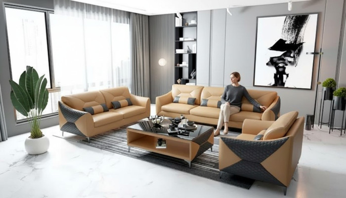 Modernes Sofa Sofagarnitur 321 Sitzer Couchtisch Garnituren Leder Gruppe 4tlg