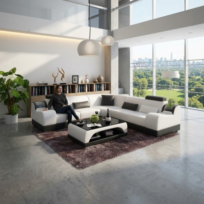 Design Ecksofa Wohnzimmer Moderne Eckcouch Lederpolster Couch Sofa