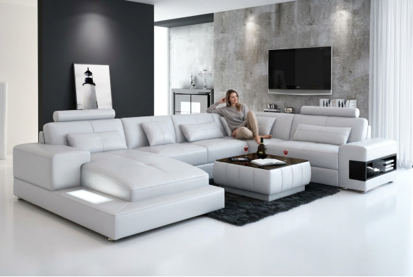 Ecksofa Couch Polster Wohnlandschaft Sofa 2tlg. Set Couchtisch Eck Garnitur