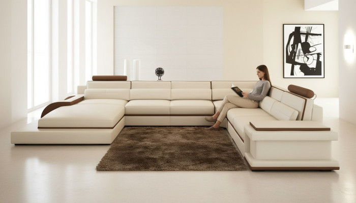 Moderne Wohnzimmer Design Ecksofa Möbel Eckcouch Lederpolster Couch