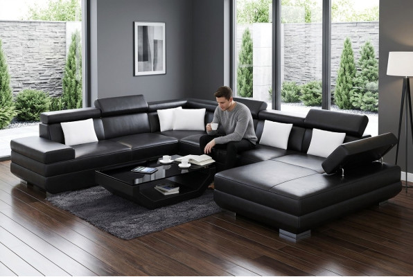 Sofa wohnzimmer Leder xxl couch polster landschaft moderne designer