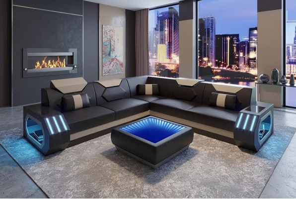Design Eckcouch Ecksofa Wohnzimmer Möbel Lederpolster Couch Sofa