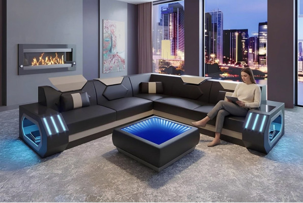 Ecksofa Lederpolster Design Wohnzimmer Eckcouch Couch Sofa L Form Wohnlandschaft