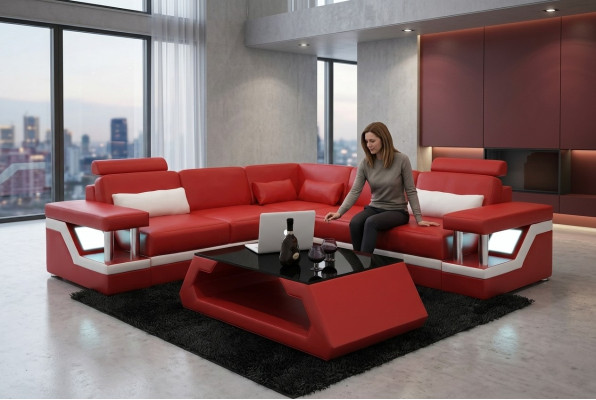 Eckcouch Design Ecksofa Wohnzimmer Möbel Lederpolster Couch Sofa