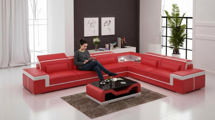 Design Wohnzimmer Ecksofa Möbel Eckcouch Lederpolster Couch Sofa L Form + Tisch