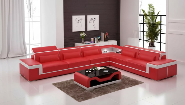 Design Wohnzimmer Ecksofa Möbel Eckcouch Lederpolster Couch Sofa L Form + Tisch