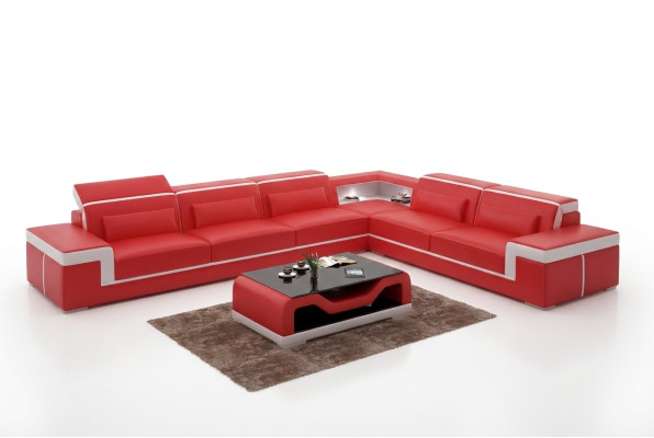 Design Wohnzimmer Ecksofa Möbel Eckcouch Lederpolster Couch Sofa L Form + Tisch