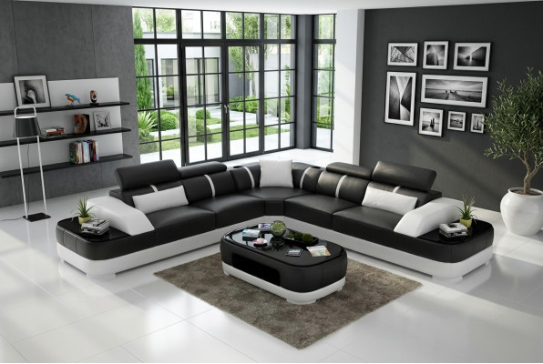 Design Möbel Eckcouch Ecksofa Wohnzimmer Lederpolster Couch Sofa