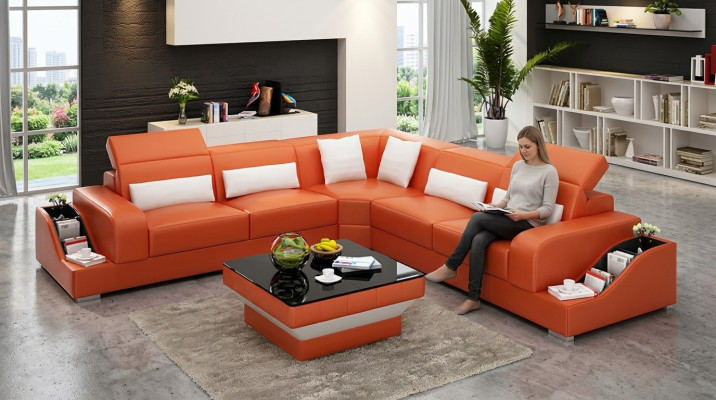 Design Möbel Ecksofa Wohnzimmer Eckcouch Lederpolster Couch Sofa