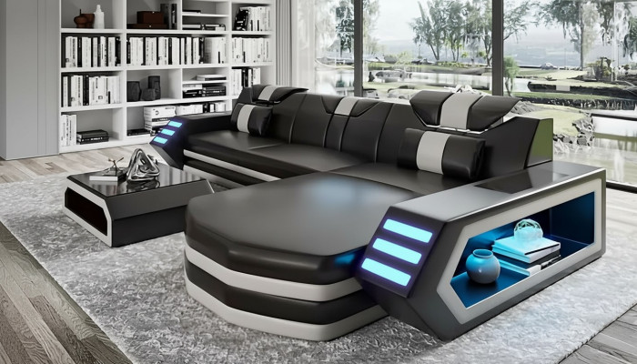 Design Ecksofa Wohnzimmer Möbel Eckcouch Lederpolster Couch Sofa