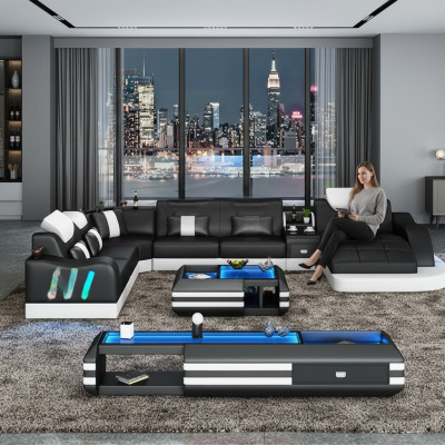 Design Wohnlandschaft Led Beleuchtete Ecksofa Couch Sofa Eckgarnitur Ledersofa