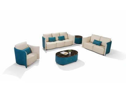 Ledersofa Sofa Couch Designer Polster Garnitur 2tlg Set Sitzgarnituren Couchen