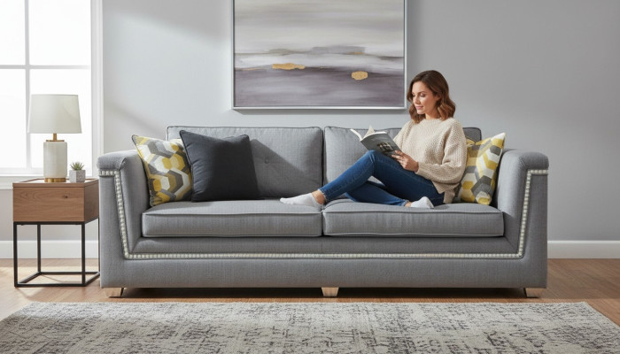 Sofagarnitur 3+1 Grau Wohnzimmer Textil Polstermöbel Modernes Sofa