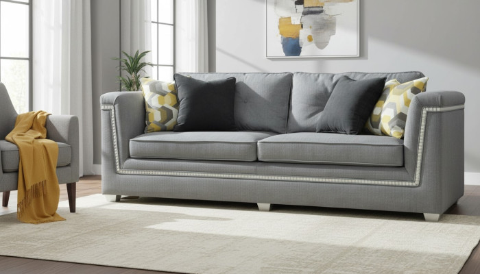 Sofagarnitur 3+1 Grau Wohnzimmer Textil Polstermöbel Modernes Sofa