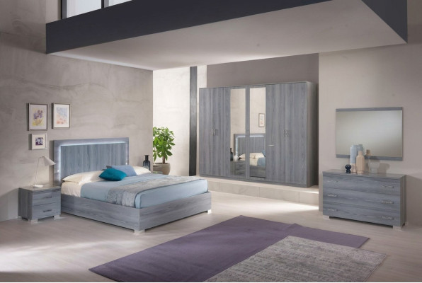 Möbel Schlafzimmer Set Bett 2x Nachttisch Kommode Spiegel Kleiderschrank 6tlg.
