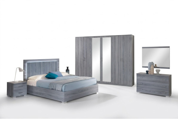 Möbel Schlafzimmer Set Bett 2x Nachttisch Kommode Spiegel Kleiderschrank 6tlg.