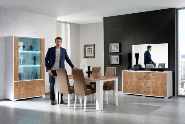 Esszimmer Garnitur Set Rtv Tisch 4x Stühle Vitrine 7tlg Komplett Luxus Möbel Neu