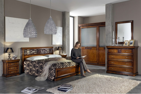 Komplett Schlafzimmer Set Braun Kleiderschrank Bett Nachttisch Kommode Spiegel