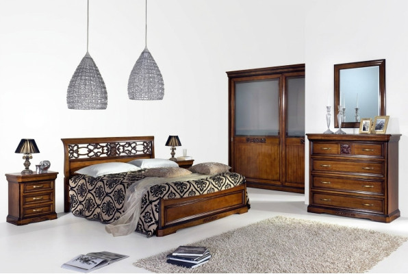 Komplett Schlafzimmer Set Braun Kleiderschrank Bett Nachttisch Kommode Spiegel