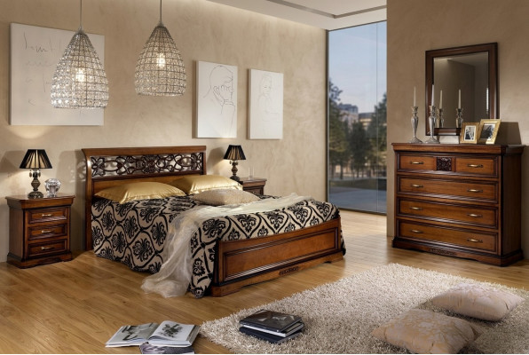 Komplett Schlafzimmer Set Holz Braun Bett 2x Nachttisch Kommode Spiegel Neu