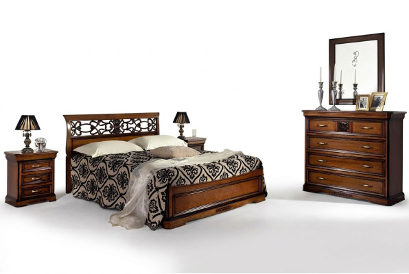 Komplett Schlafzimmer Set Holz Braun Bett 2x Nachttisch Kommode Spiegel Neu