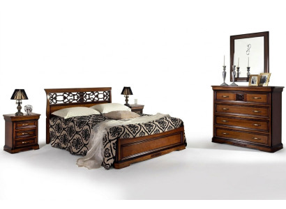 Komplett Schlafzimmer Set Holz Braun Bett 2x Nachttisch Kommode Spiegel Neu