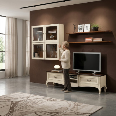 Wohnwand Set 7tlg. Wohnzimmer RTV Vitrine Regal Modern Garnitur Gruppe Holz Neu