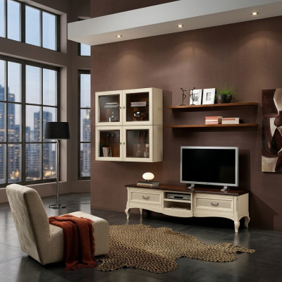 Wohnwand Set 7tlg. Wohnzimmer RTV Vitrine Regal Modern Garnitur Gruppe Holz Neu
