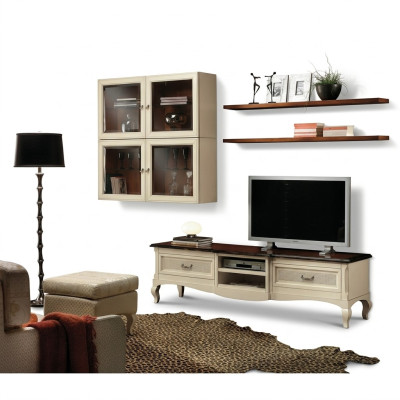 Wohnwand Set 7tlg. Wohnzimmer RTV Vitrine Regal Modern Garnitur Gruppe Holz Neu