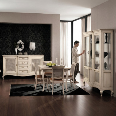 Garnitur Holz Möbel Kommode 4x Stuhl Tisch Vitrine Neu Gruppe Esszimmer Set 7tlg