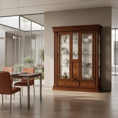 Holz Vitrinen Glas Schrank Echtholz Anrichte Vitrine Wohnzimmer Möbel Massive