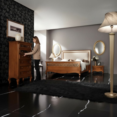 Luxus Schlafzimmer Set 4tlg. Bett 2 Nachttische Kommode Massivholz Möbel Italien