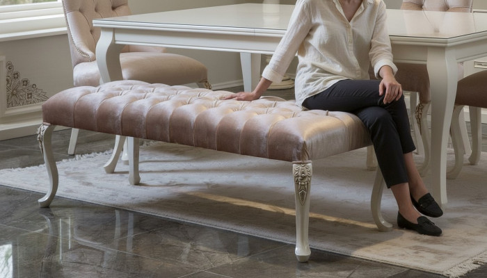Hocker Polster Sitz Design Textil Relax Luxus Sitzbank Stoff Chesterfield
