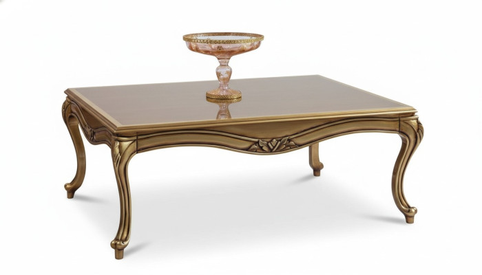 Königlicher Couchtisch Gold Brauner Tisch Barock Rokoko Couchtische Holz