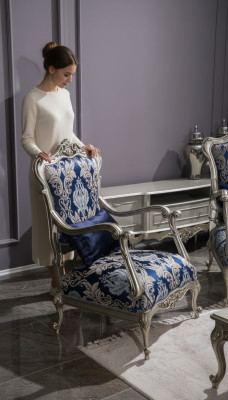 Luxus Einsitzer Sessel Polster Möbel Blau Blumenmuster Sofa Lounge Barock